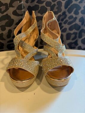 Bella Marie Gold Crystal Platform Heels